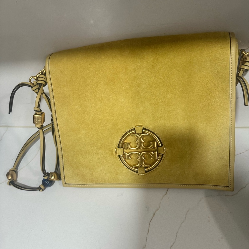 Tory Burch Yellow Crossbody Bag with Logo Emblem